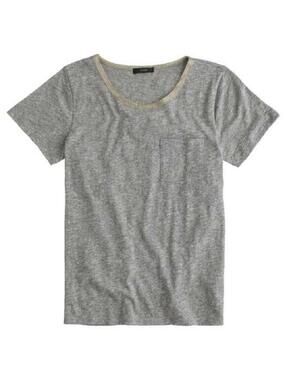 J.Crew J CREW Gray Gold Metallic Trim T-Shirt Crewneck Tee Knit Top Pocket M